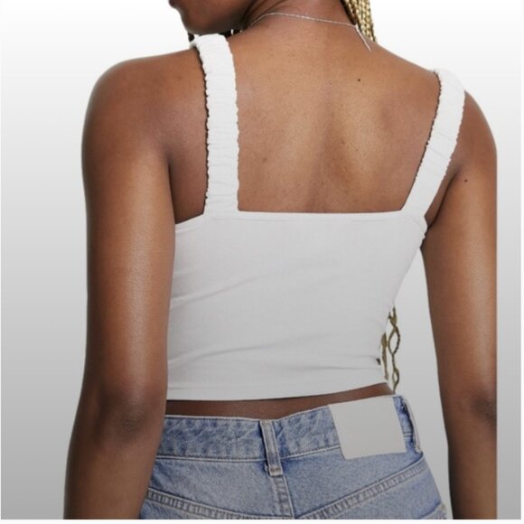 NWT Miss Selfridge Ruched Strap 2 Pair V Neck Crop Tops - Picture 3 of 8